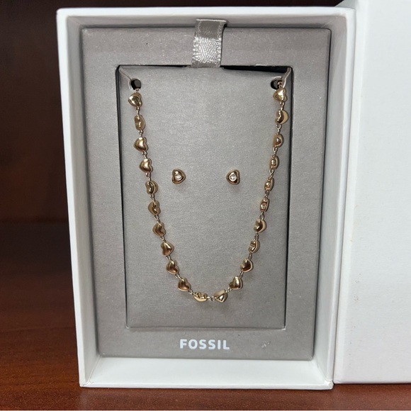 Fossil Rose Gold Tone Stainless Steel Hearts Necklace & Earring Set - Picture 3 of 10
